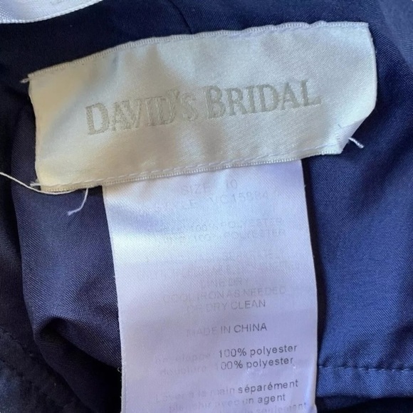Davids Bridal Strapless Pleated Flower Bridesmaids Mini Dress Navy Blue Size 10 - Picture 6 of 7